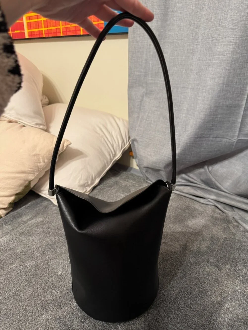 Calvin Klein Black Faux Leather Bucket Bag Silver Hardware CK - Picture 3 of 6